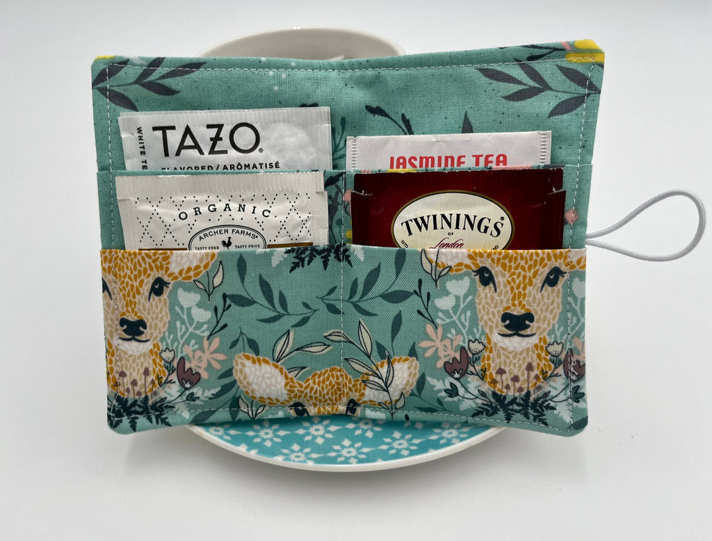 Tea Wallet, Tea Bag Holder, Tea Bag Wallet, Teabag Wallet, Teabag Holder, Tea Bag Organizer - Deer Honeybee Green