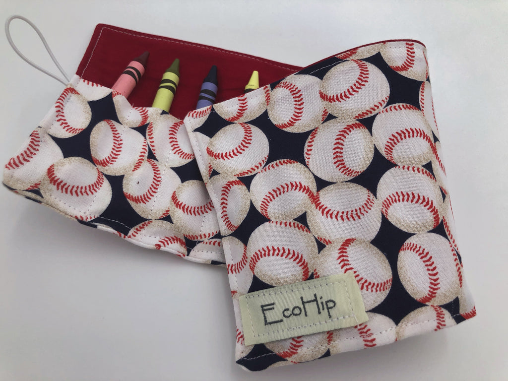 Baseball Crayon Roll, Sports Fan Crayon Caddy, Travel Toy, Baseball Fan - EcoHip Custom Designs