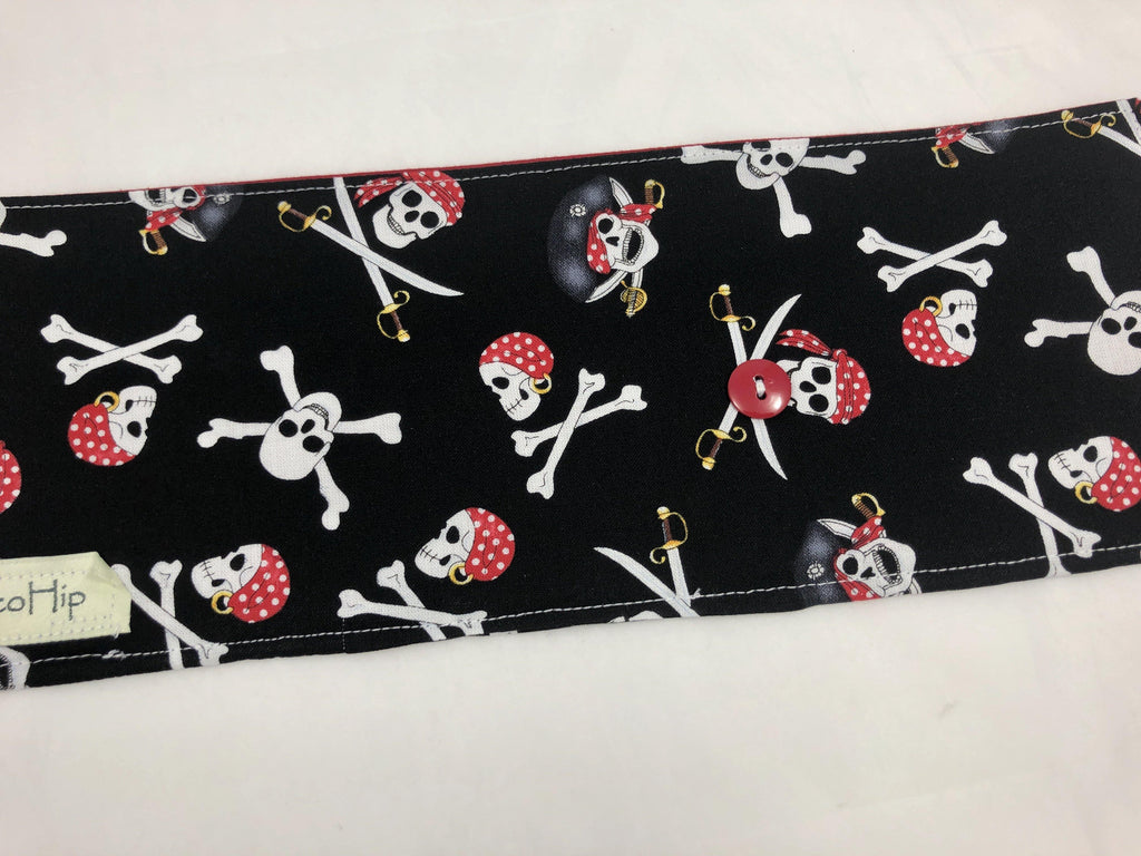 Pirate Crayon Roll, Boy's Travel Toy,  Black Crayon Case, Skull and Crossbones - EcoHip Custom Designs