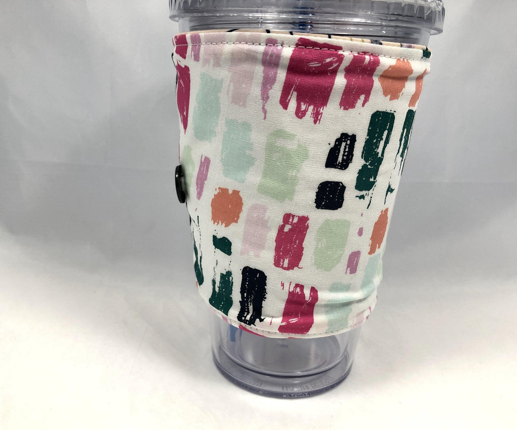 Petals Reversible Coffee Cozy, Retro Iced Drink Cup Sleeve, Hot Tea Lovers - EcoHip Custom Designs