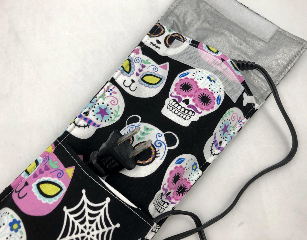 Curling Iron Holder, Flat Iron Case, Travel Heat Resistant Bag, Hair Dressers Gift, Day of the Dead - EcoHip Custom Designs