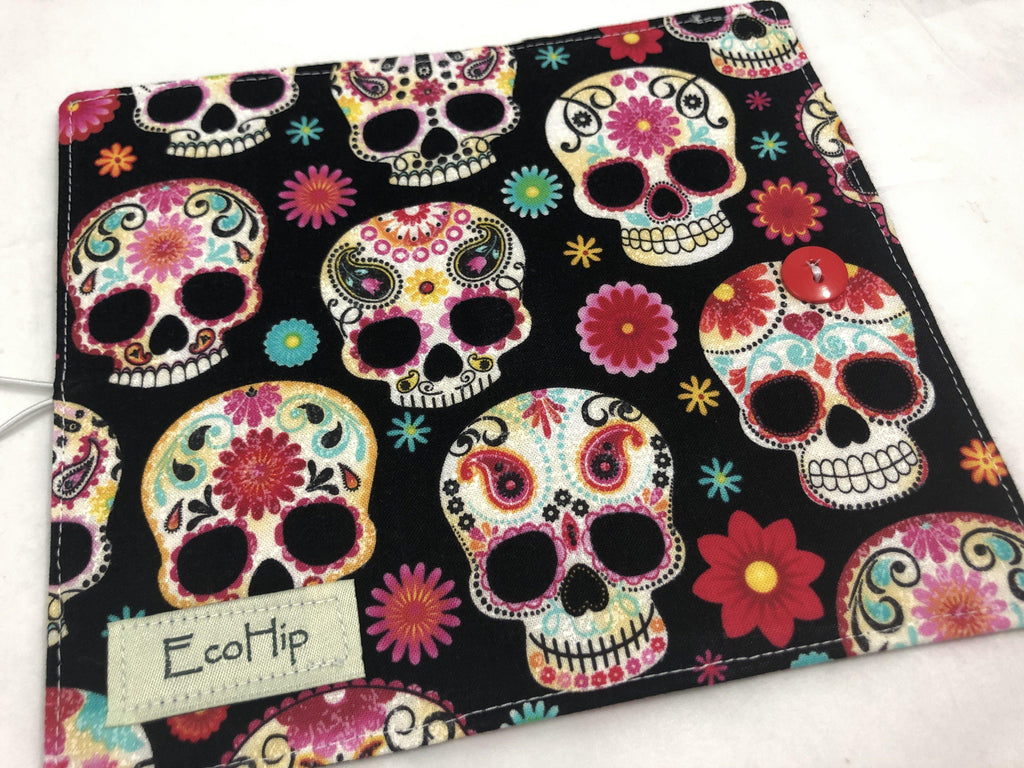 Duplicate Checkbook Cover, Sugar Skull Check Book Register, Pen Holder, Day of the Dead - EcoHip Custom Designs