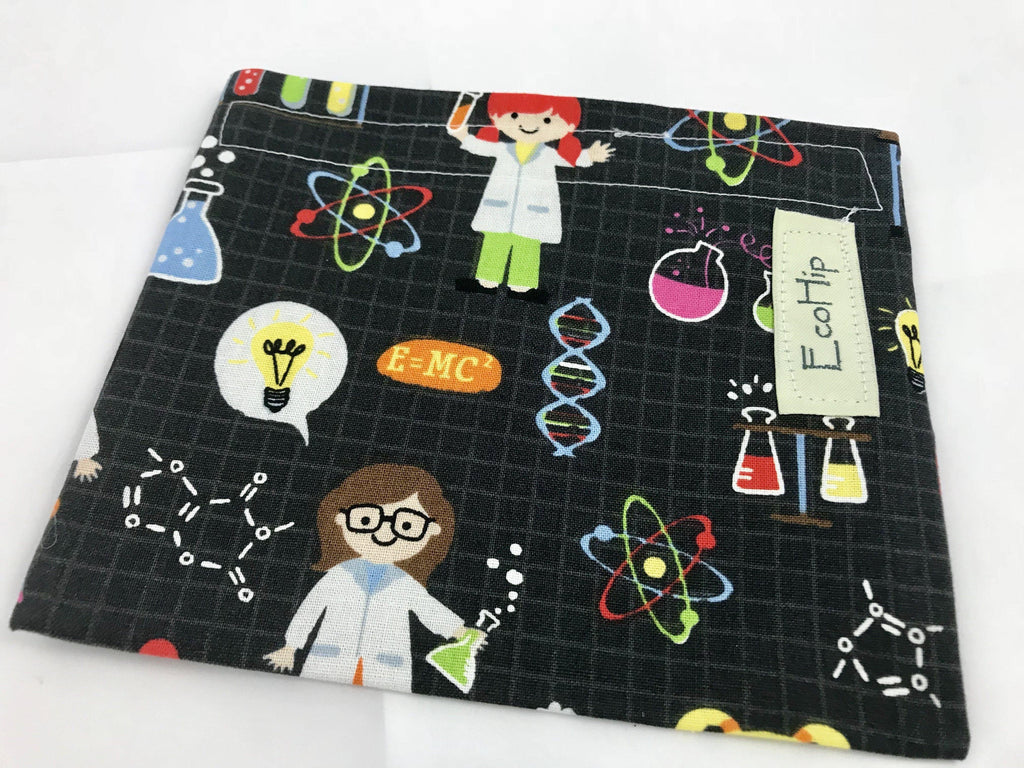 Geek Girl, Reusable Kid's Snack Bag, Fabric Snack Baggie, Eco Snack, Science Women - EcoHip Custom Designs