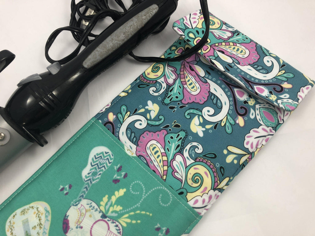 Green Flat Iron Iron Holder, Travel Curling Iron Case, Heat Resistant Cover, Curling Wand Bag, Belle - EcoHip Custom Designs