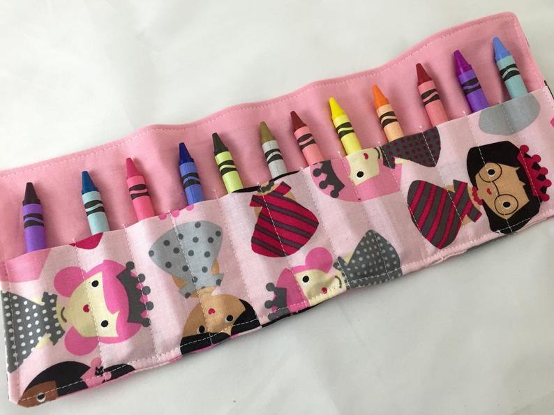 Princess Pink Crayon Roll, Gir's Stocking Stuffer, Princess Toy for Travel - EcoHip Custom Designs