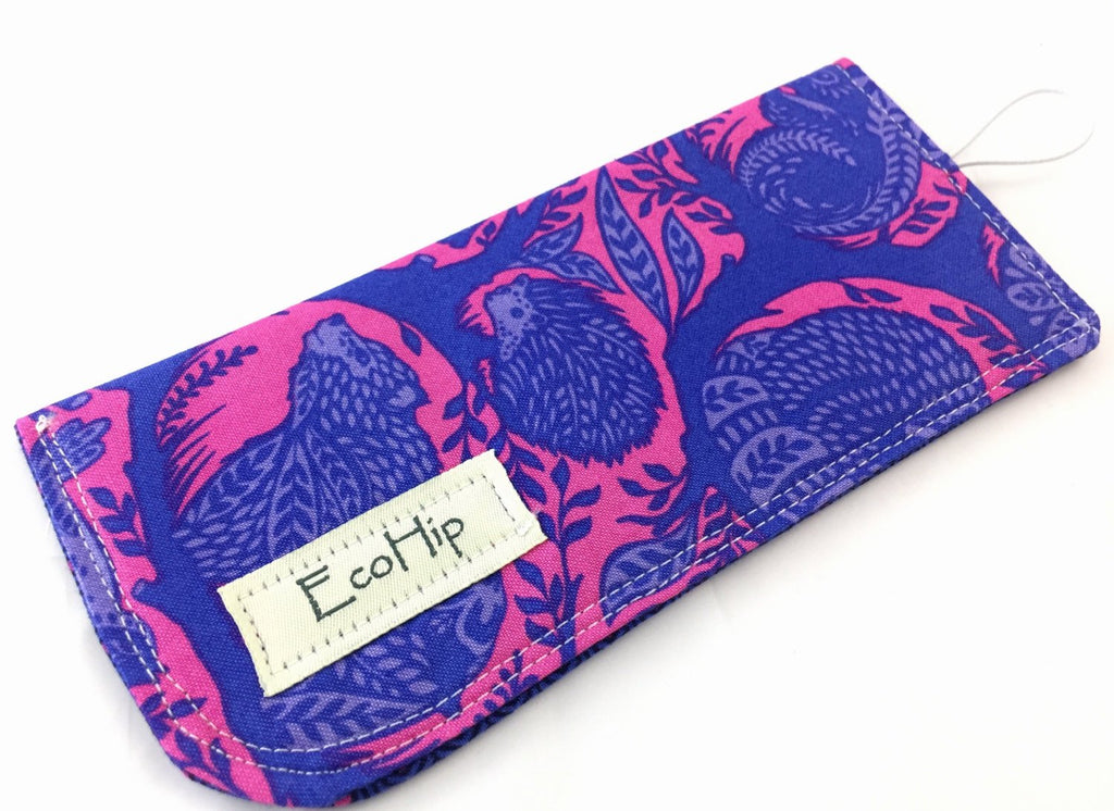 Blue Reading Glasses Case, Animal Sunglasses Sleeve, Fox, Rabbit, Deer Fabric Cover - EcoHip Custom Designs