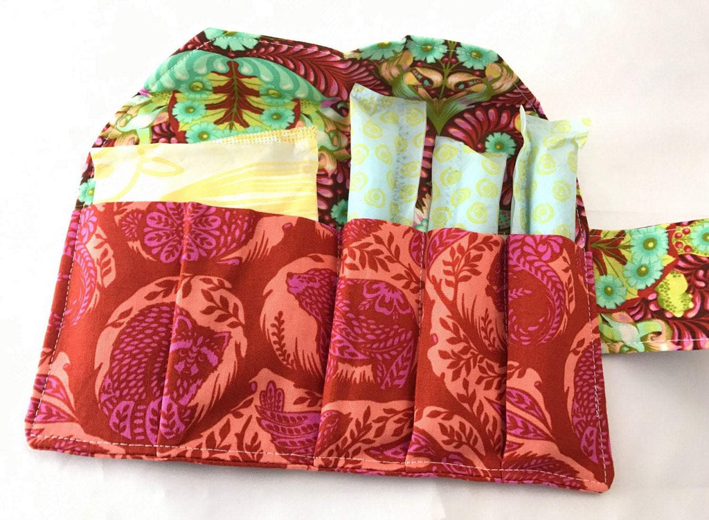Orange Sanitary Pad Pouch, Animal Tampon Case Wallet, Bear, Rabbit, Bird - EcoHip Custom Designs