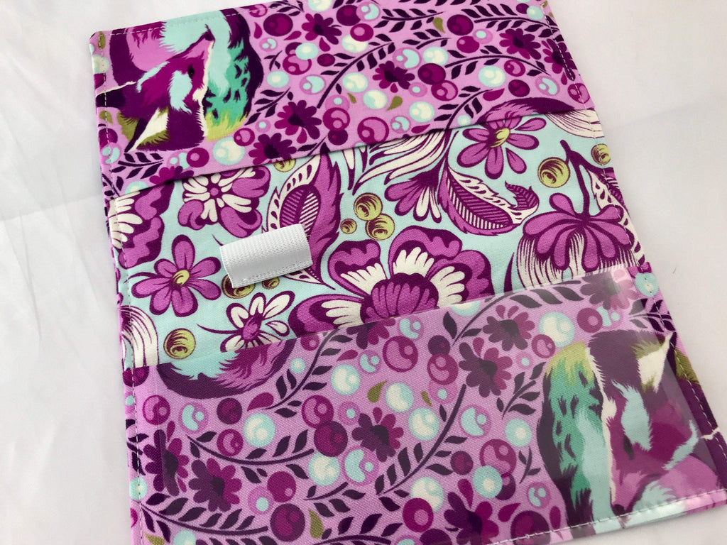 Fox Duplicate Checkbook Cover, Purple Fabric Check Book Register, Top Tear - EcoHip Custom Designs