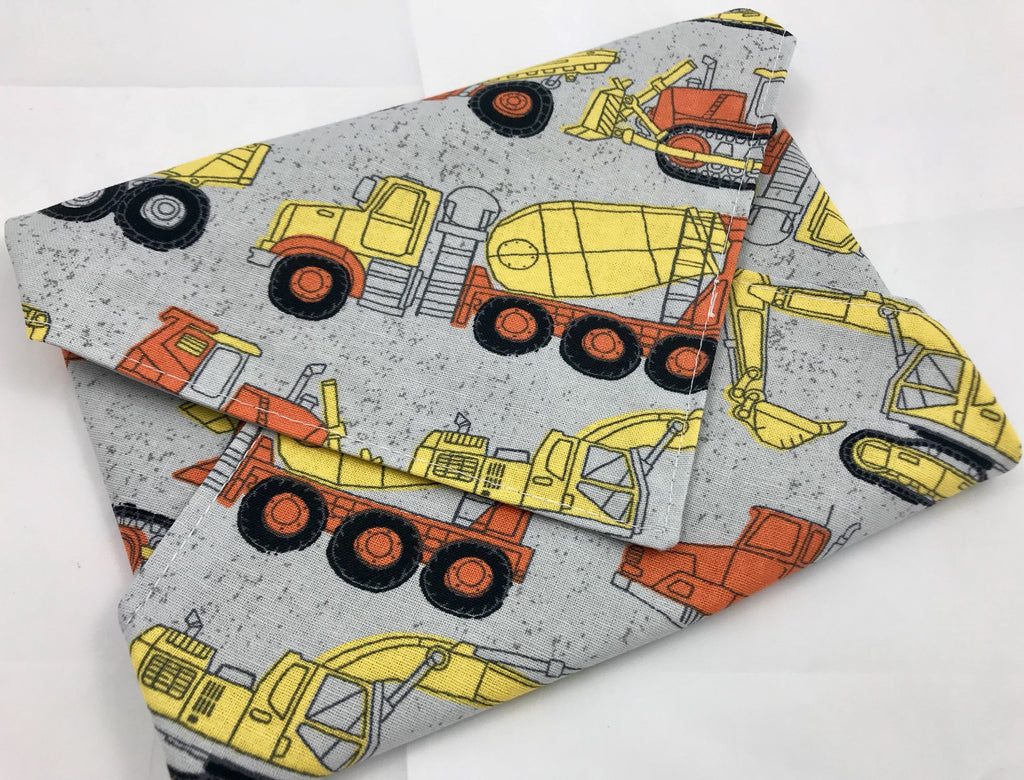 Gray Sandwich Bag, Construction Trucks Sandwich Mat, Dump Truck Lunch Bag - EcoHip Custom Designs
