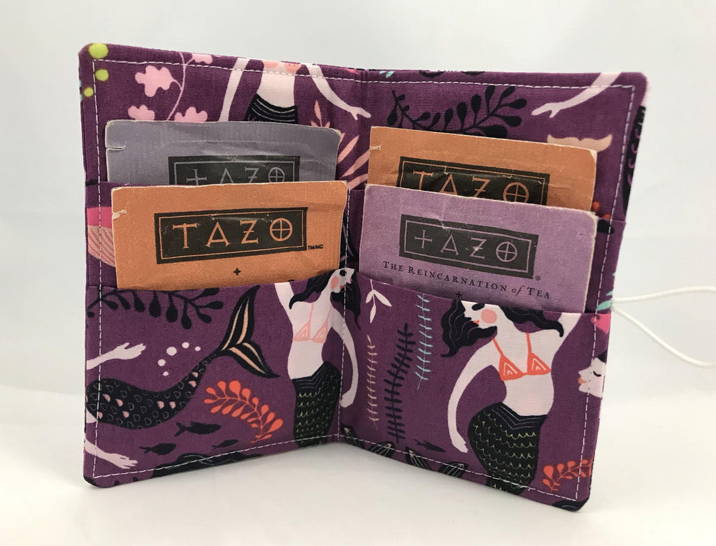 Mermaid Tea Wallet, Purple Gift Card Case, Travel Teabag Holder, Orchid Purple - EcoHip Custom Designs