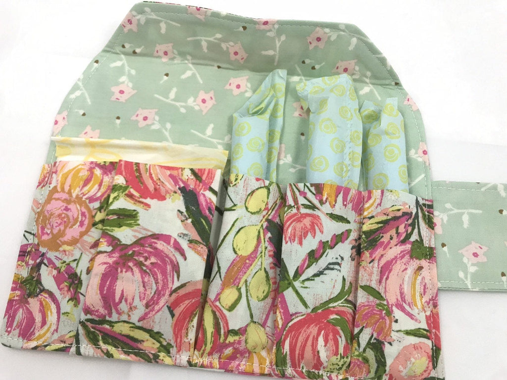 Pink Tampon Case, Green Floral Sanitary Pad Pouch, Time of the Month Holder - EcoHip Custom Designs