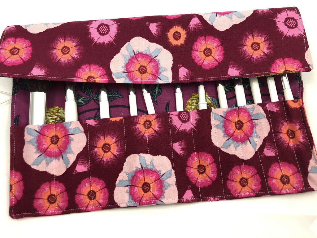Floral Makeup Brush Roll, Travel Make Up Brush Holder, Brush Bag - EcoHip Custom Designs