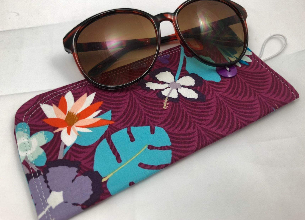 Purple Foliage Reading Glasses Pouch, Padded Eyeglasses Slip Case, Fabric Sunglasses Holder - EcoHip Custom Designs
