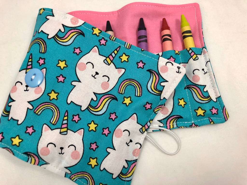 Unicorn Crayon Roll, Crayon Caddy, Gift for Girls, Cat Party Favor, Girl's Crayon Case, Caticorn, Unicorn