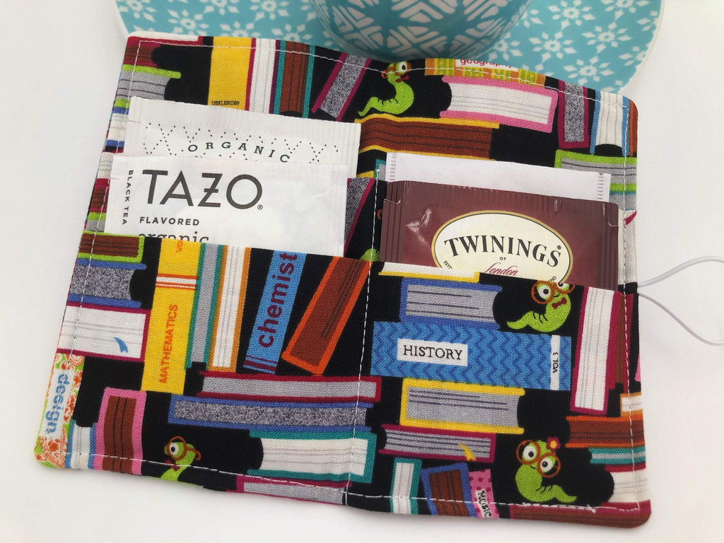Book Worm Tea Bag Wallet, Librarian Teabag Holder, Book Reader Tea Bag Case - EcoHip Custom Designs