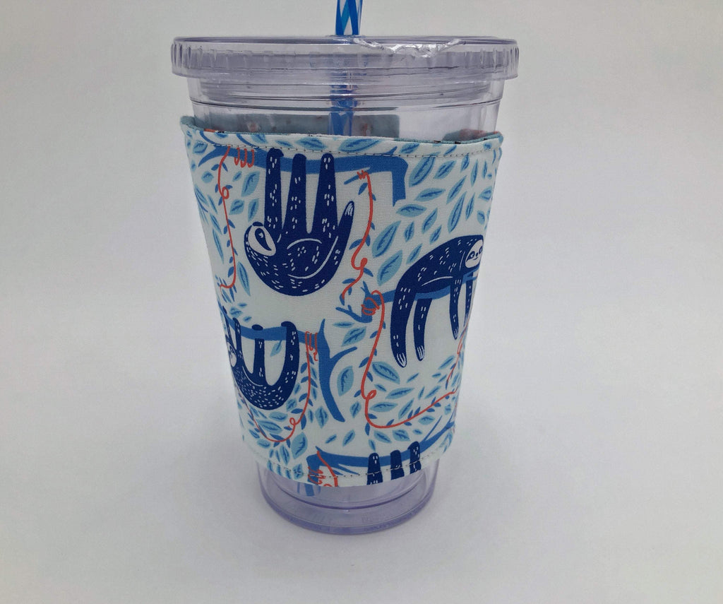 Blue Sloth Coffee Sleeve, Reversible Drink Cozy, Llama Iced Coffee Cuff - EcoHip Custom Designs