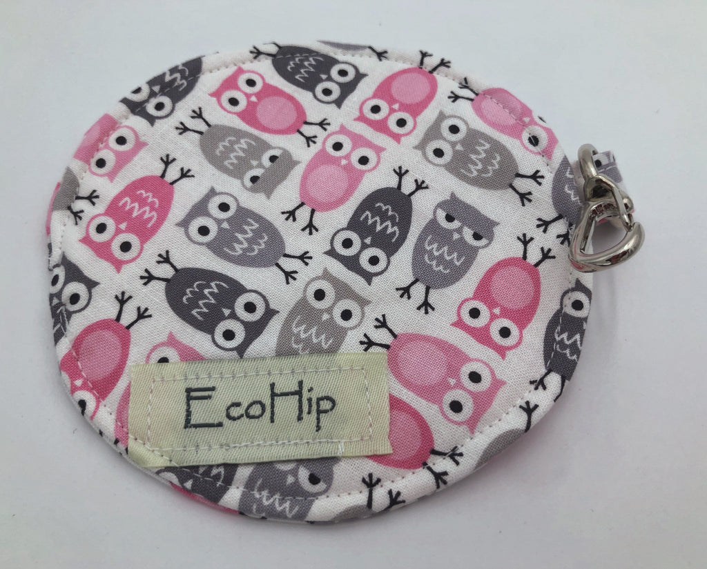 Gray Owl Headphone Case, Pink Bird Ear Pod Pouch, Small Coin Purse for Women - EcoHip Custom Designs