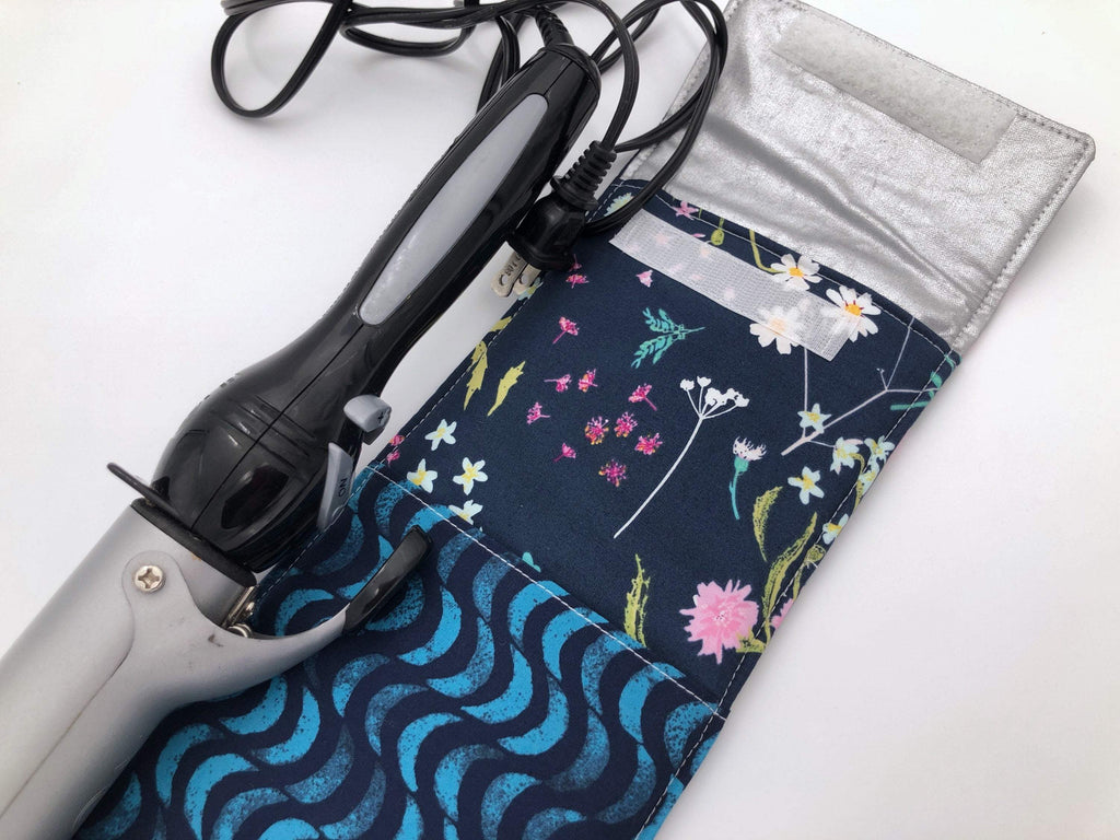 Blue Curling Wand Cover, Hair Straightener Case, Heat Resistant Iron Bag - EcoHip Custom Designs