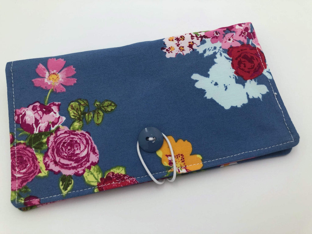 Steel Gray Checkbook Cover, Pen Holder, Duplicate Checkbook Wallet, Cherries, Floral - EcoHip Custom Designs