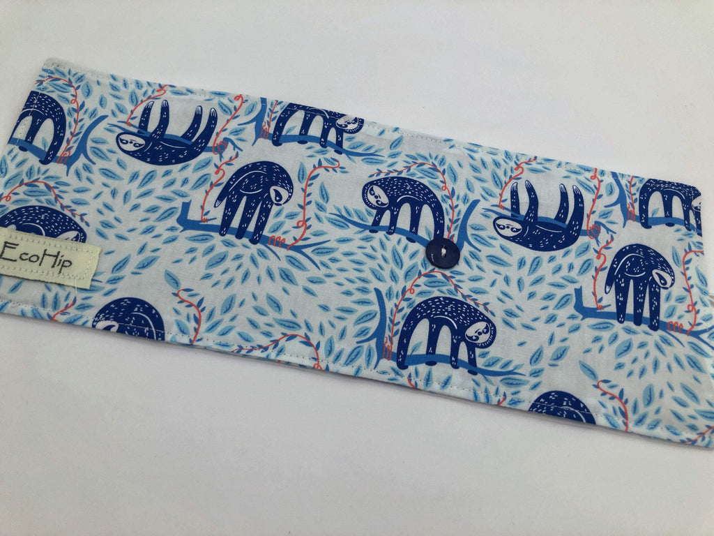 Sloths Crayon Roll, Blue Animal Crayon Caddy, Travel Toy for Kids - EcoHip Custom Designs