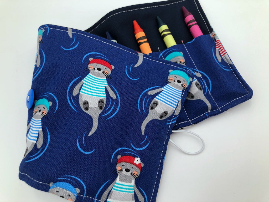 Sea Otter Crayon Roll, Travel Crayon Case Toy, Blue Crayon Holder - EcoHip Custom Designs