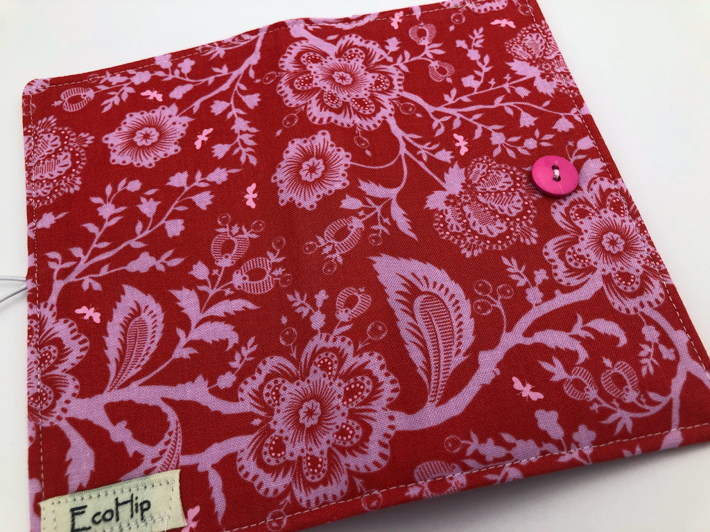Pink Butterfly Checkbook Cover, Floral Duplicate Checkbook Holder, Check Book Wallet - EcoHip Custom Designs