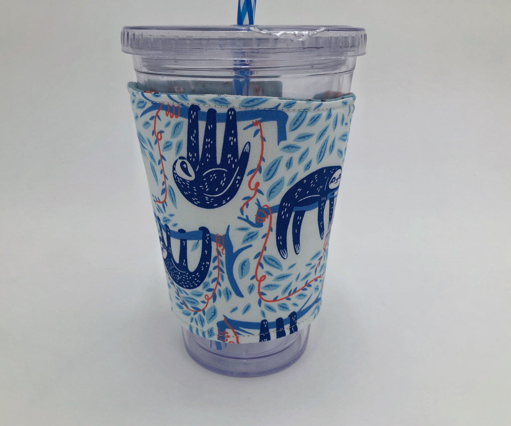 Blue Sloth Iced Coffee Cozy, Caticorn, Reversible Coffee Cozy, Reusable Drink Sleeve - EcoHip Custom Designs