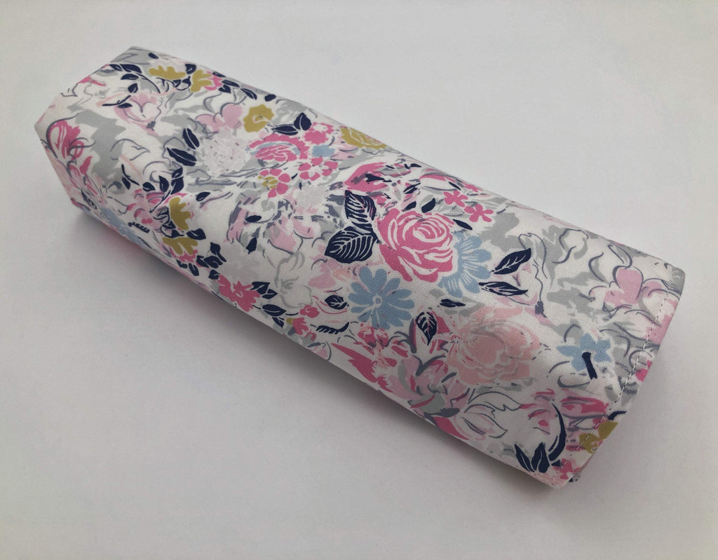 Pink Floral Paintbrush Roll, Travel Make Up Brush Case, Gray Polka Dot Brush Holder - EcoHip Custom Designs