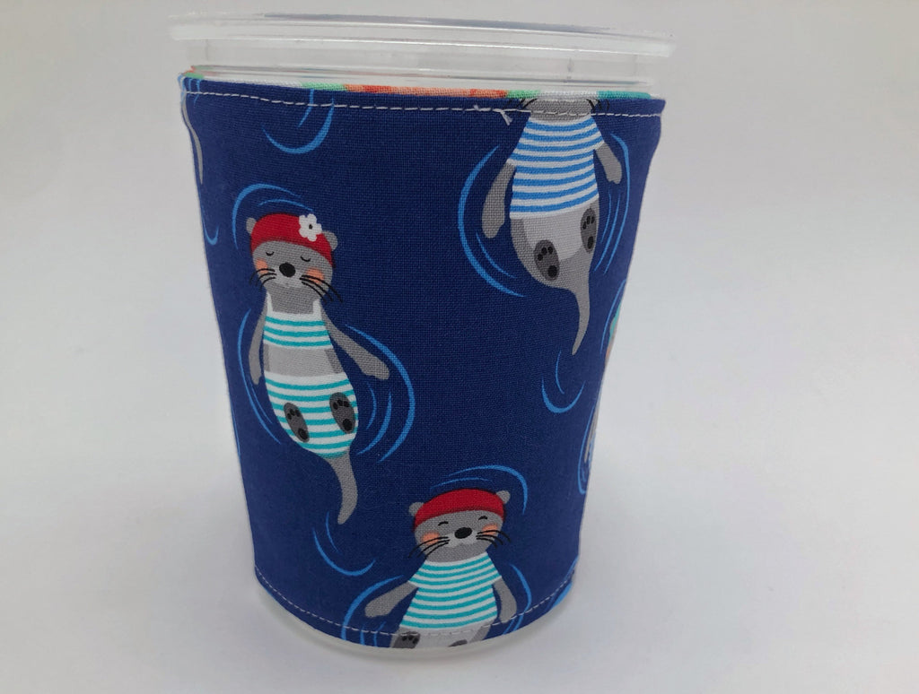 Blue Otter Coffee Cozy, Air Balloon Coffee Sleeve, Insulated, Reversible Coffee Cuff - EcoHip Custom Designs