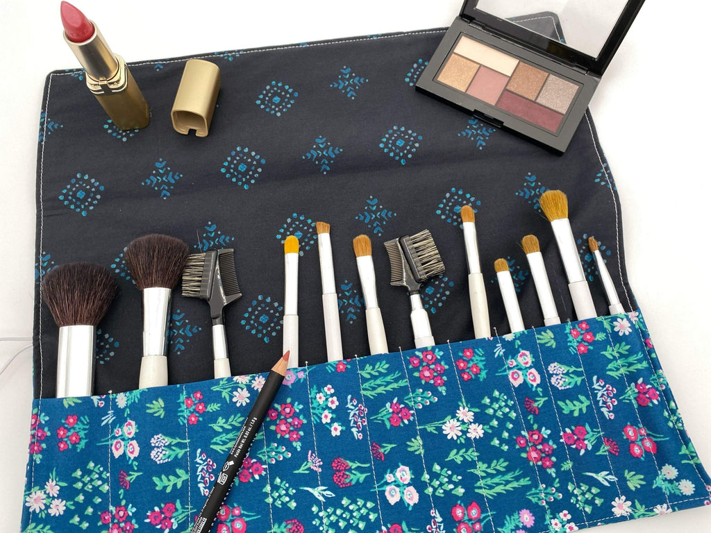 Makeup Brush Roll, Makeup Brush Holder, Travel Makeup Brush Case, Travel Make Up Brush Bag, Cosmetic Brush Roll Up - Aquarelle Flor
