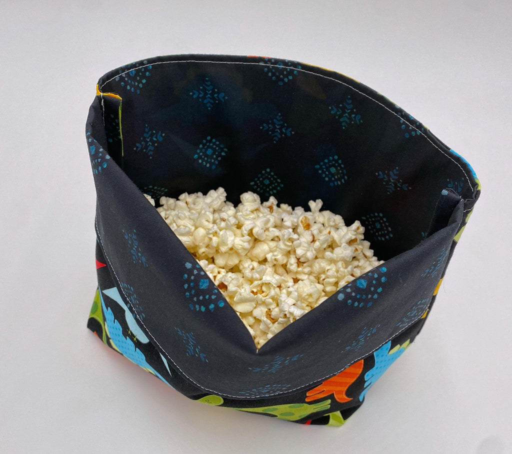 Reusable Popcorn Bag, Reusable Microwave Popcorn, Microwave Popcorn Cozy, Eco-Friendly Snack Holder - Dinosaurs