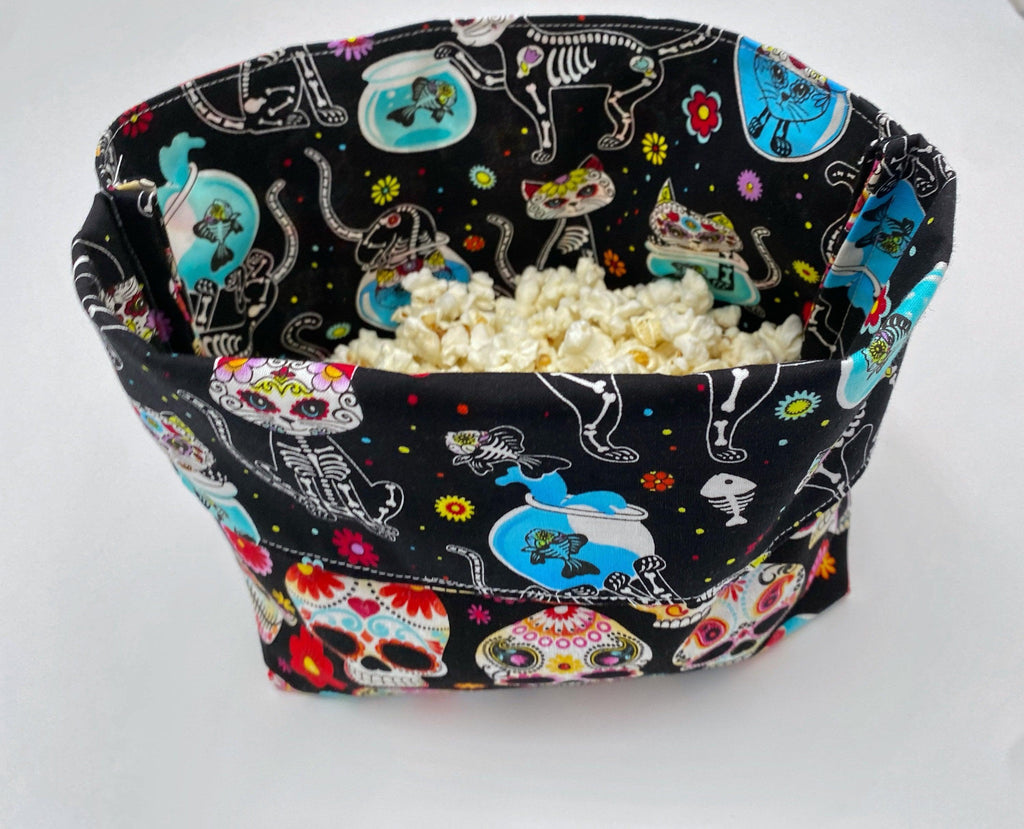 Reusable Popcorn Bag, Reusable Microwave Popcorn, Microwave Popcorn Cozy, Eco-Friendly Snack Holder - Sugar Skulls