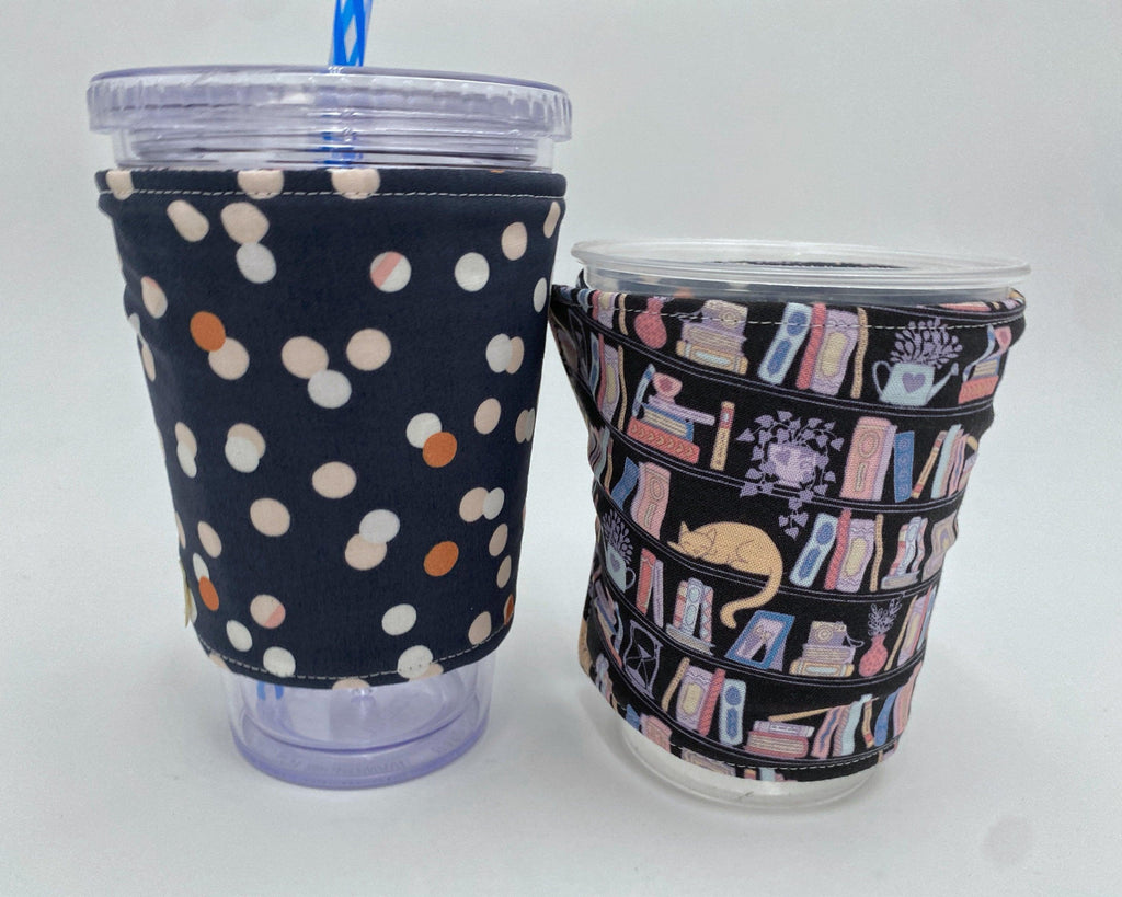 Reversible Coffee Cozy, Insulated Coffee Sleeve, Coffee Cuff, Iced Coffee Sleeve, Hot Tea Sleeve, Cold Drink Cup Cuff - Book Lover