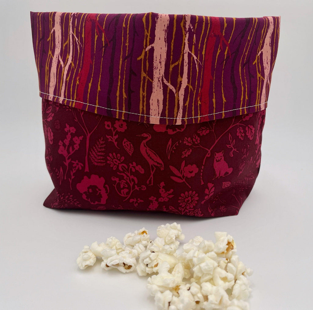 Reusable Popcorn Bag, Reusable Microwave Popcorn, Microwave Popcorn Cozy, Eco-Friendly Snack Holder - Forest Magenta