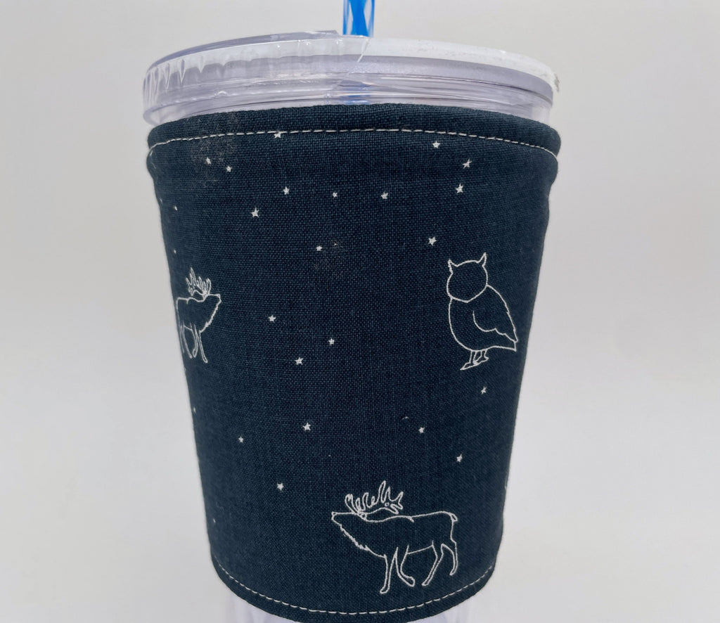 Reversible Coffee Cozy, Insulated Coffee Sleeve, Coffee Cuff, Iced Coffee Sleeve, Hot Tea Sleeve, Cold Drink Cup Cuff - Moon and Floral