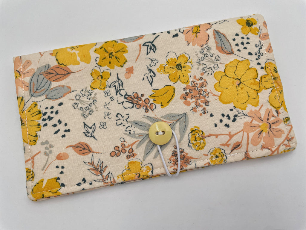 Yellow Duplicate Checkbook Cover, Pen Holder, Beige Duplicate Check Book Register, Fabric Checkbook Cover - Road Trip Yellow