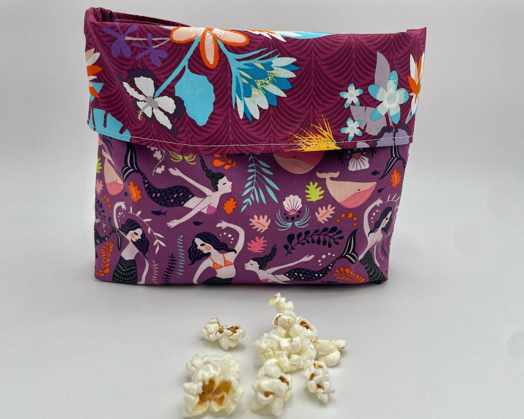 Reusable Popcorn Bag, Reusable Microwave Popcorn, Microwave Popcorn Cozy, Eco-Friendly Snack Holder - Siren Song Orchid