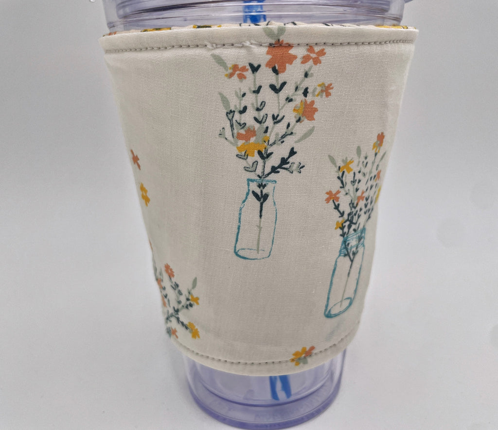 Reversible Coffee Cozy, Insulated Coffee Sleeve, Coffee Cuff, Iced Coffee Sleeve, Hot Tea Sleeve, Cold Drink Cup Cuff - Road Trip Yellow