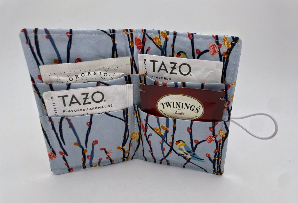 Tea Wallet, Tea Bag Holder, Tea Bag Wallet, Teabag Wallet, Teabag Holder, Tea Bag Cozy - Birds Blue