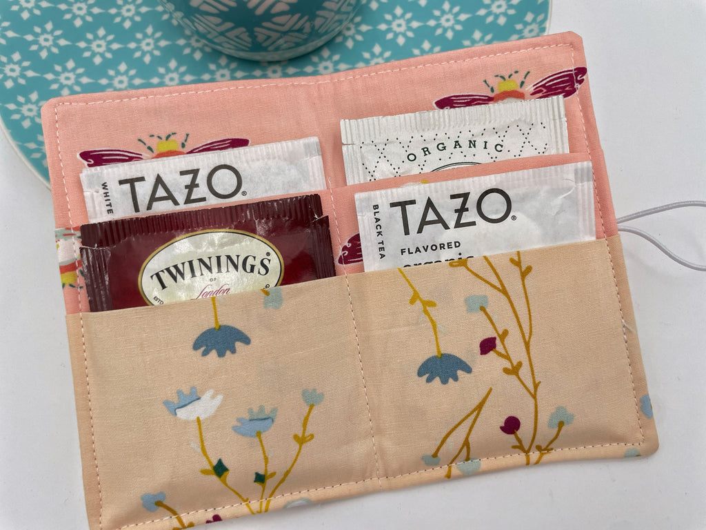 Tea Wallet, Tea Bag Holder, Tea Bag Wallet, Teabag Wallet, Teabag Holder, Tea Bag Cozy - Peonies Blush