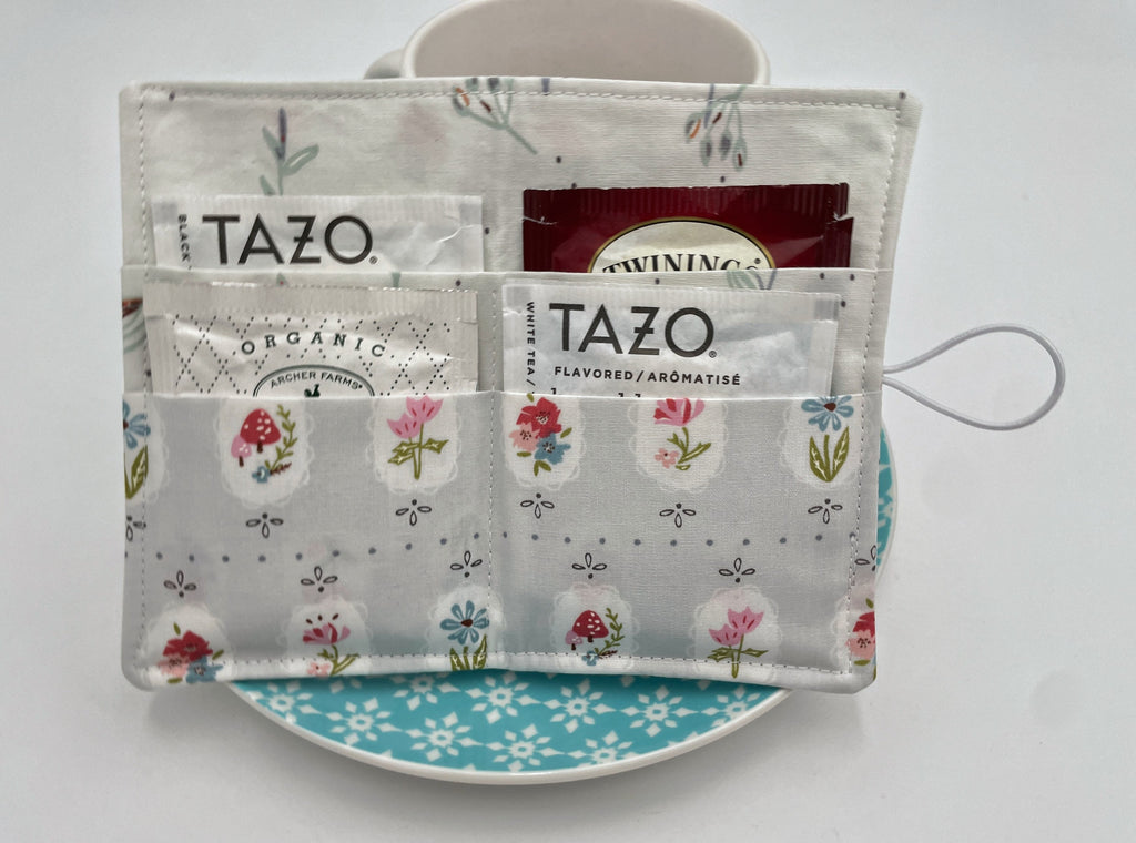 Tea Wallet, Tea Bag Holder, Pink Tea Bag Wallet, Teabag Wallet, Teabag Holder, Tea Bag Cozy - Dollhouse Floral