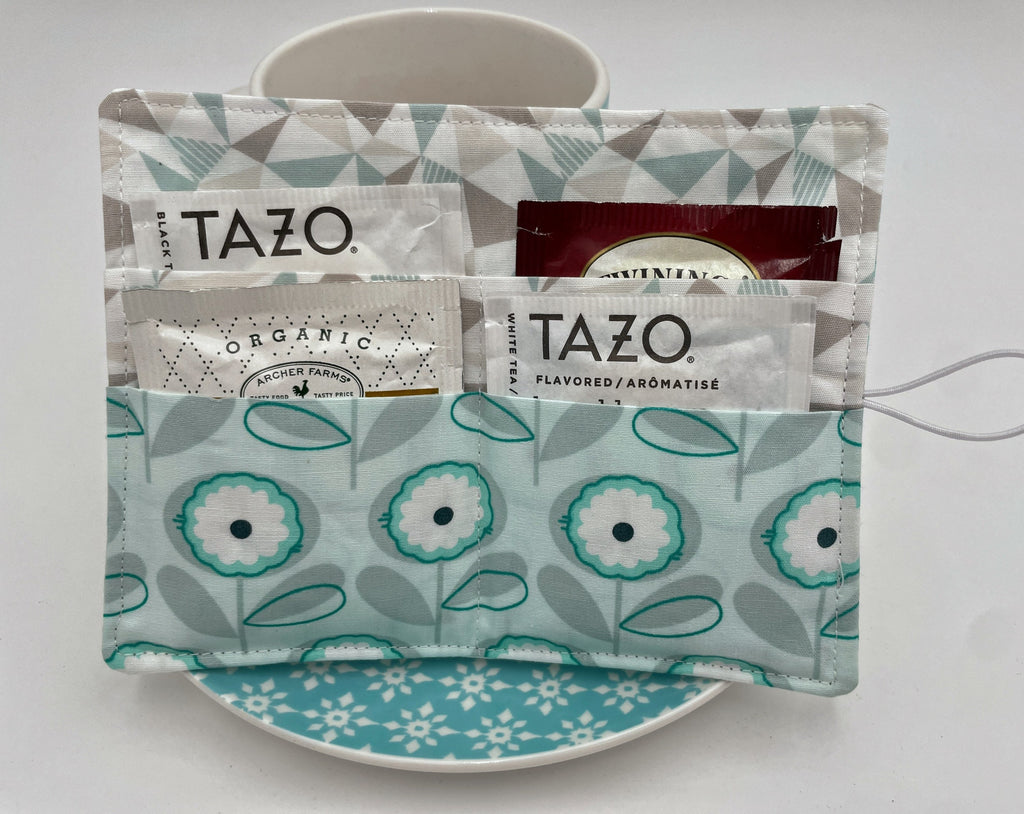 Tea Wallet, Tea Bag Holder, Pink Tea Bag Wallet, Teabag Wallet, Teabag Holder, Tea Bag Cozy - Petals Menthe