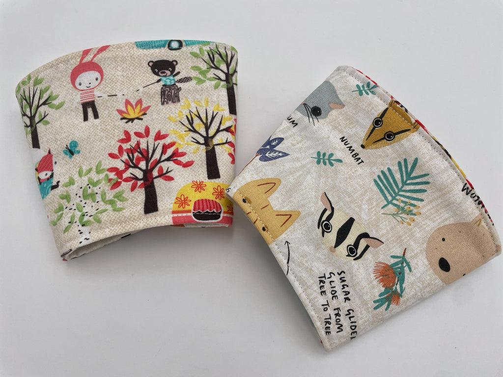 Reversible Coffee Cozy, Insulated Coffee Sleeve, Coffee Cuff, Iced Coffee Sleeve, Hot Tea Sleeve, Cold Drink Cup Cuff - Australian Animals