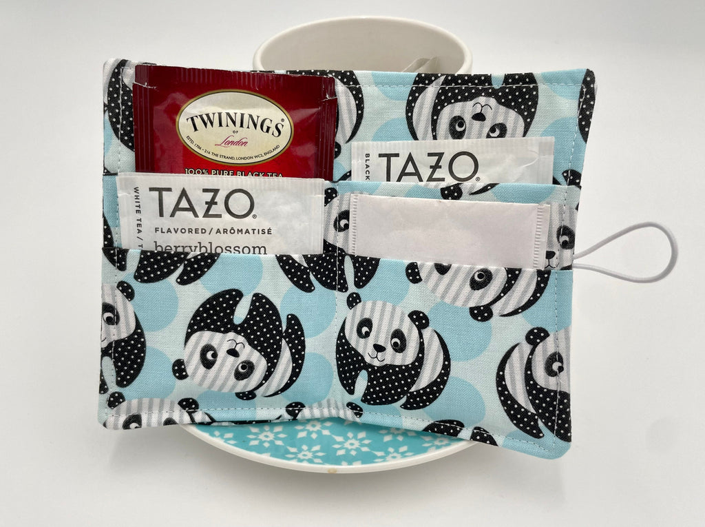 Tea Wallet, Tea Bag Holder, Tea Bag Wallet, Teabag Wallet, Teabag Holder, Tea Bag Cozy - Panda Bear blue
