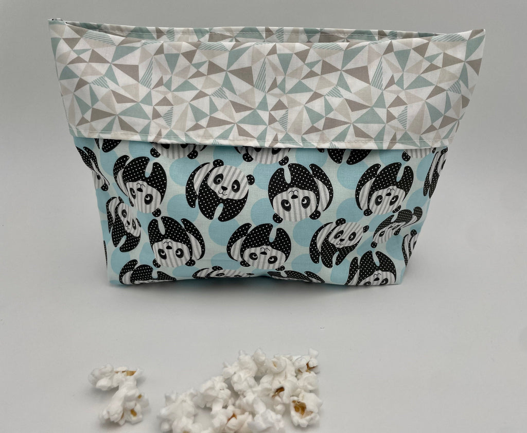 Reusable Popcorn Bag, Reusable Microwave Popcorn, Microwave Popcorn Cozy, Eco-Friendly Snack Holder - Panda Bear Blue