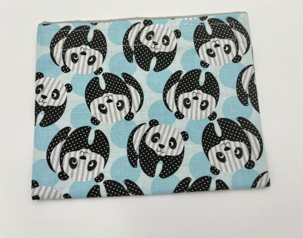 Reusable Snack Bag, Fabric Snack Bag, Animal Snack Bag, Snack Baggie - Panda Bear Blue