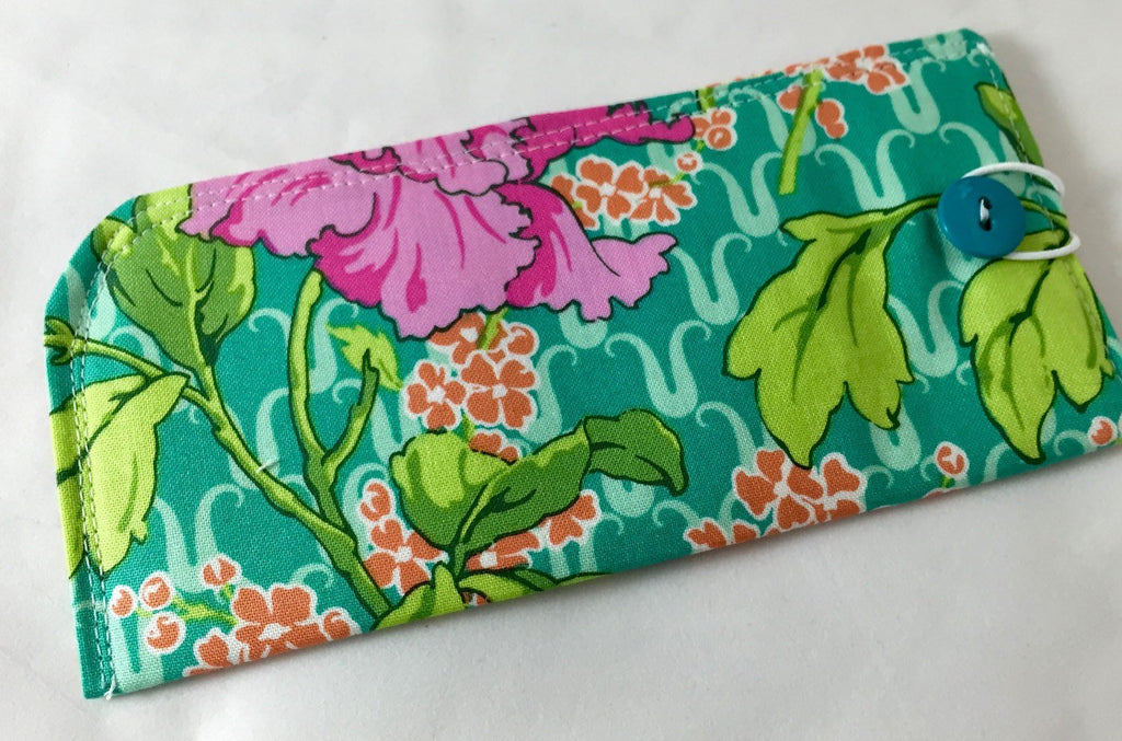 Green Fabric Eye Glass Case, Pink Floral Sunglasses Pouch, Eyeglass Padded Sleeve - EcoHip Custom Designs