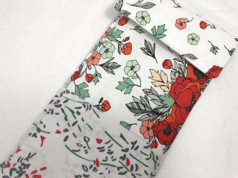 Red Curling Iron Holder, Flat Iron Case, Travel Hair Straightener Sleeve, Floral, White - EcoHip Custom Designs