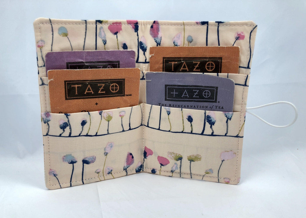 Tea Bag Case, Travel Tea Holder, Business Card Wallet, Petals Cream - EcoHip Custom Designs
