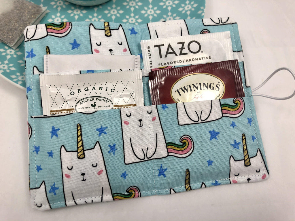 Tea Caddy, Travel Tea Bag Wallet, Gift Card Case, Tea Lover Gift, Caticorn - EcoHip Custom Designs